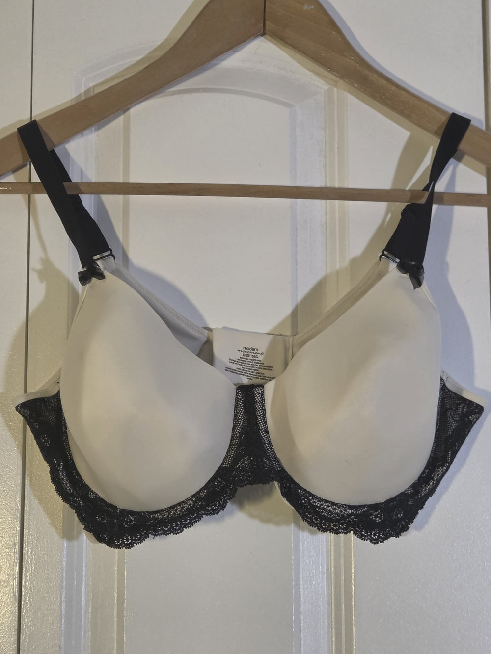 Modern Movement Bra 36C White Black Lace Underwire